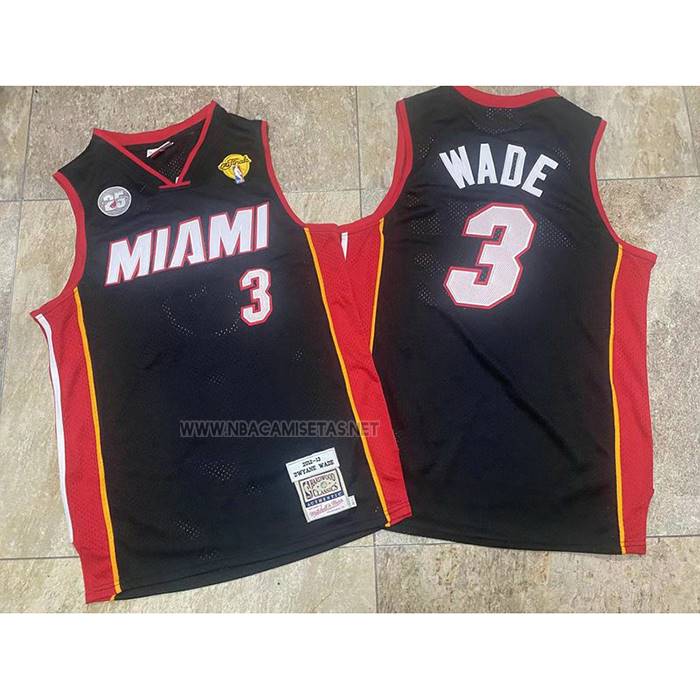 Camiseta Miami Heat Dwyane Wade NO 3 Mitchell & Ness 2012-13 Autentico Negro